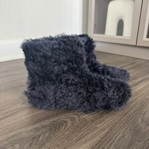 Miu Miu Faux Shearling Ankle Boots Navy Blue Fur Slippers Size 37.5